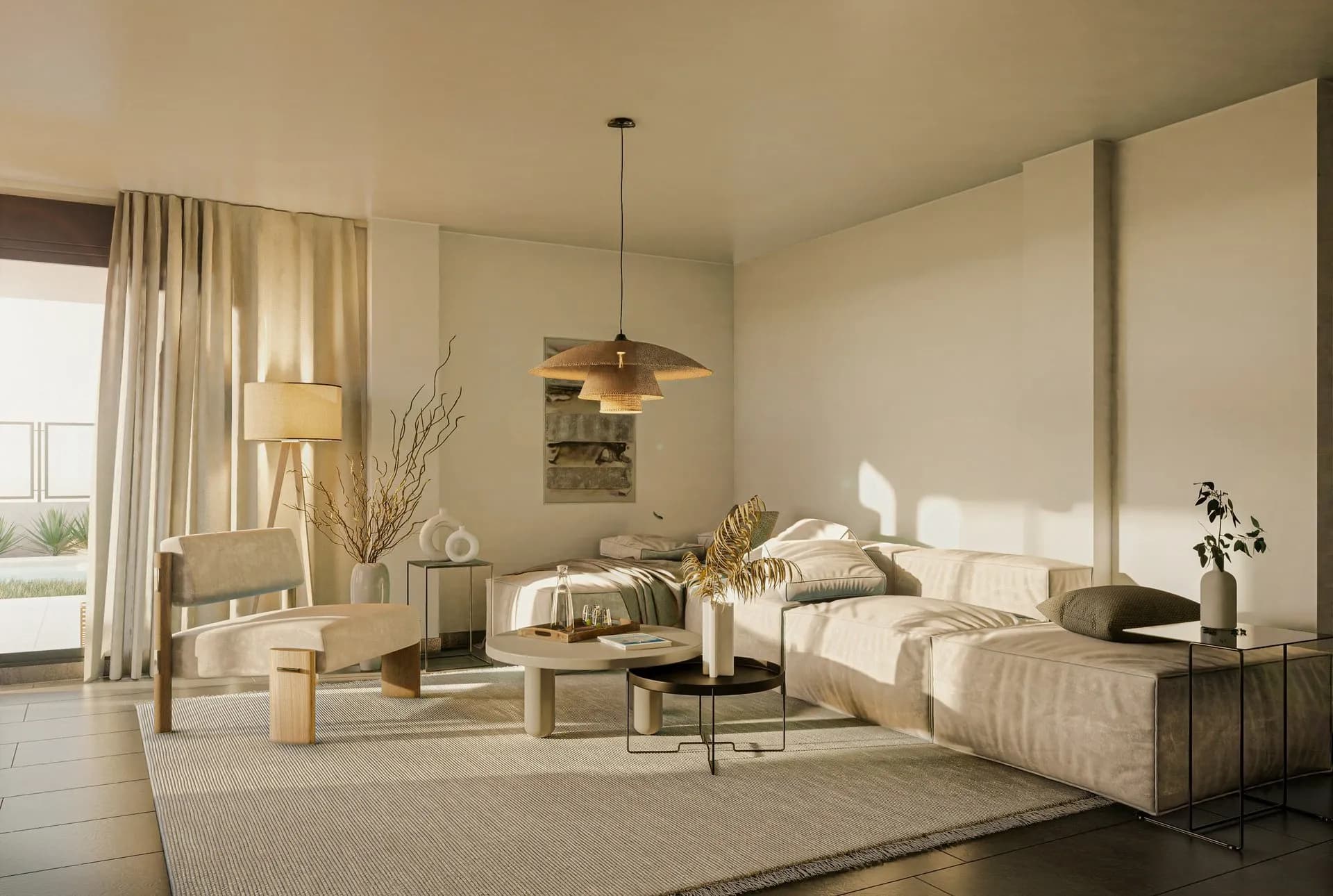 Upholstered living room furniture in a bright interior