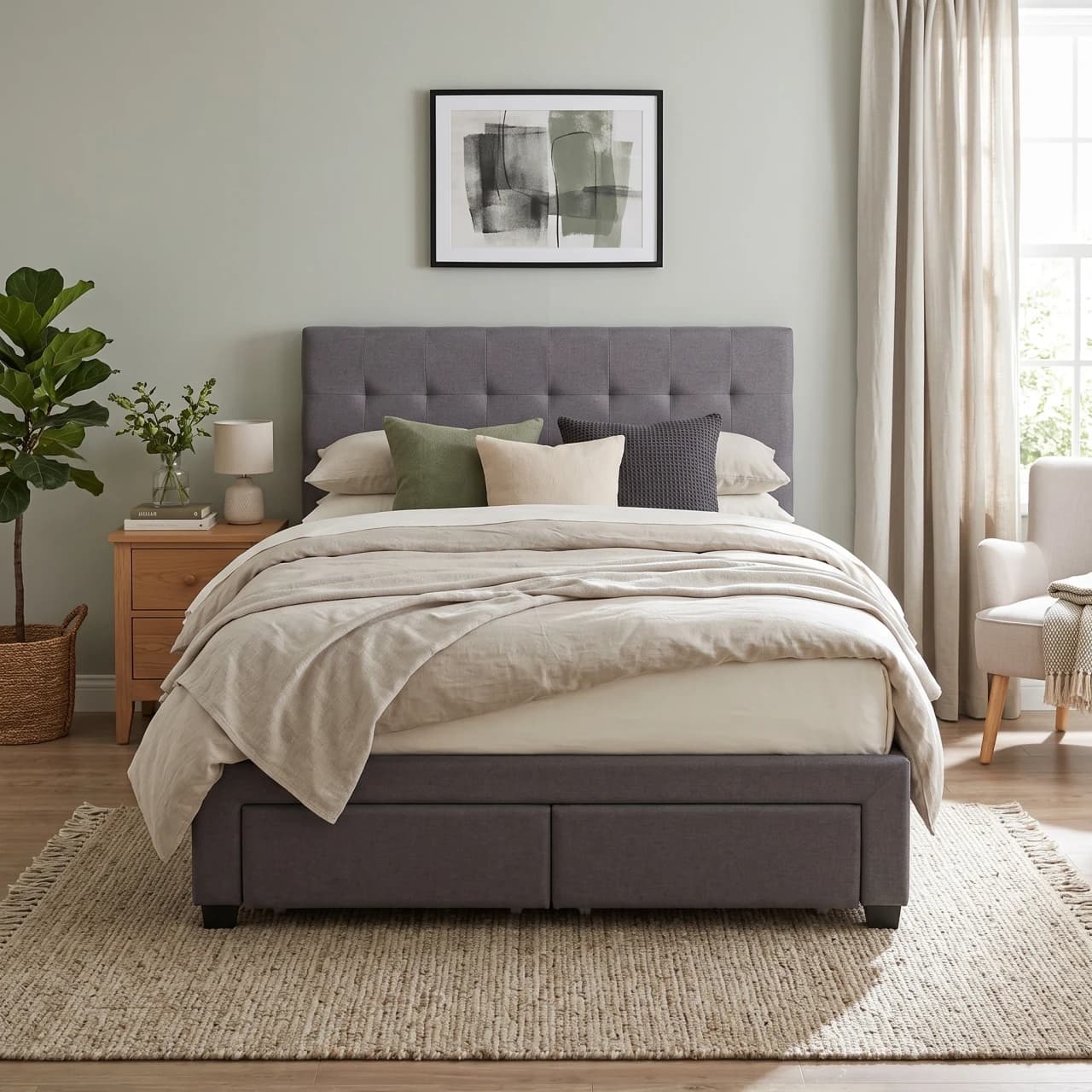 Upholstered Tufted Storage Drawers Bed — view 1 of 5