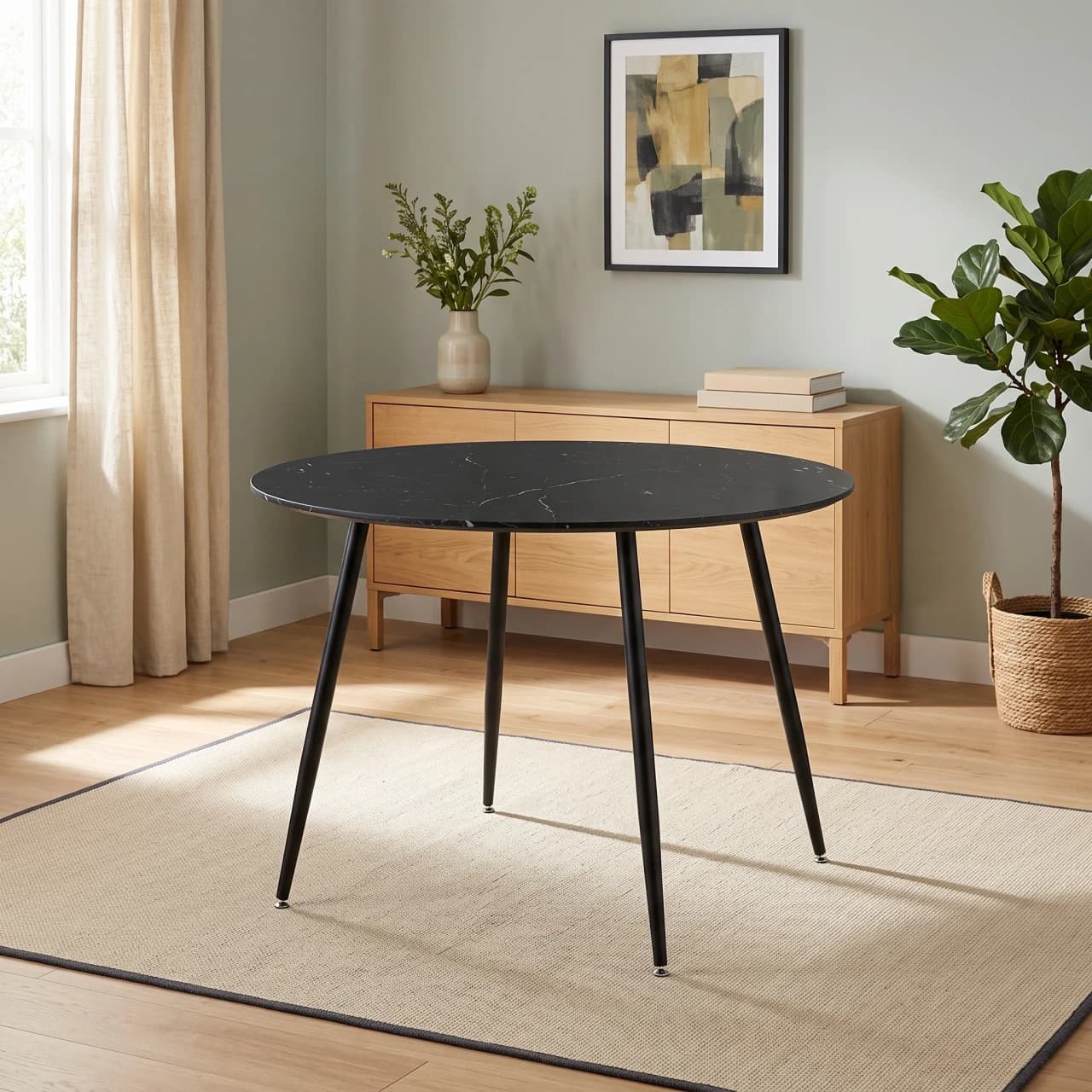 Black Marble like Round Dining Table Metal Legs — view 1 of 4