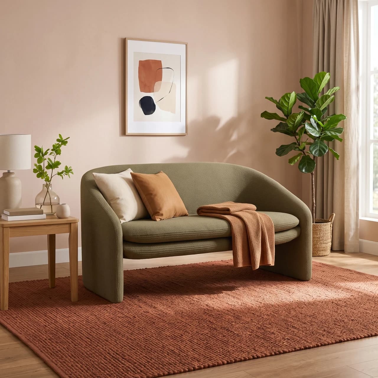 Curved Upholstered Loveseat Sofa Fabric Or Leather Sofa — view 1 of 6