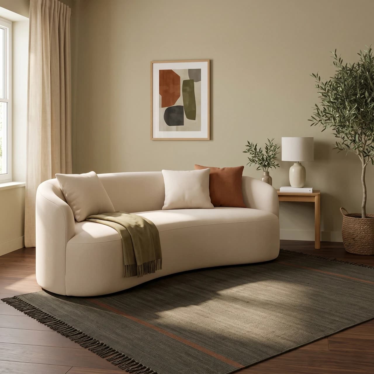 Curved Boucle Upholstered Sofa — view 1 of 5