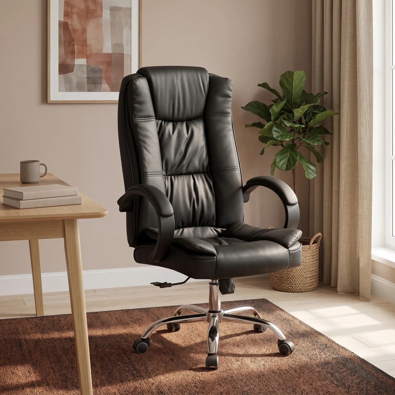 Padded PU Leather Executive Office Chair Black — view 1 of 5