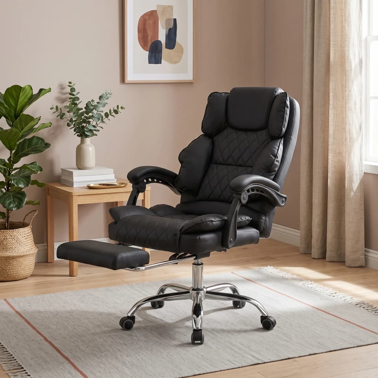 Quilted Black PU Executive Office Chair Footrest — view 1 of 6