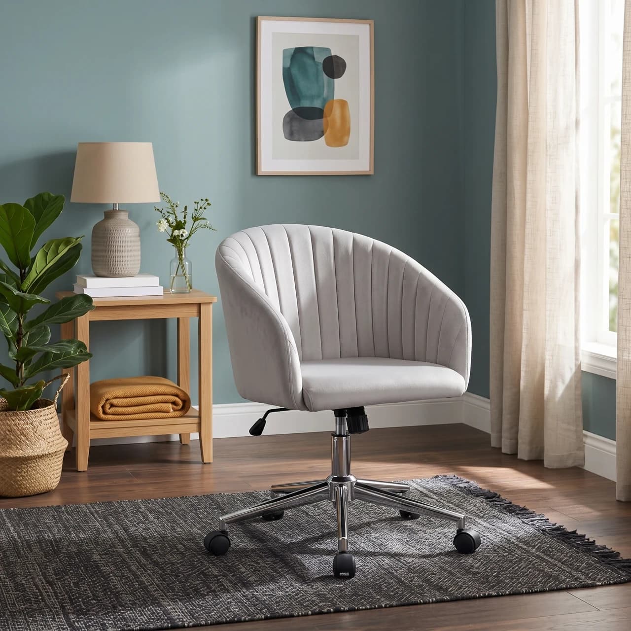 Velvet Channel-Tufted Swivel Office Chair Light Gray — view 1 of 6