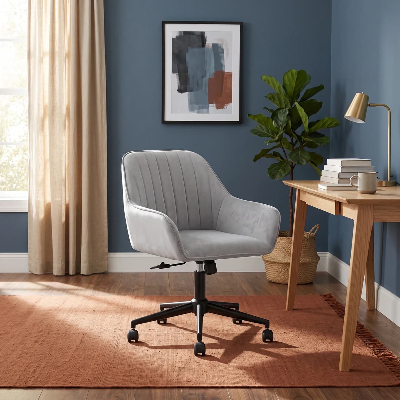 Velvet Channel-Tufted Mesh Office Chair Light Gray — view 1 of 5