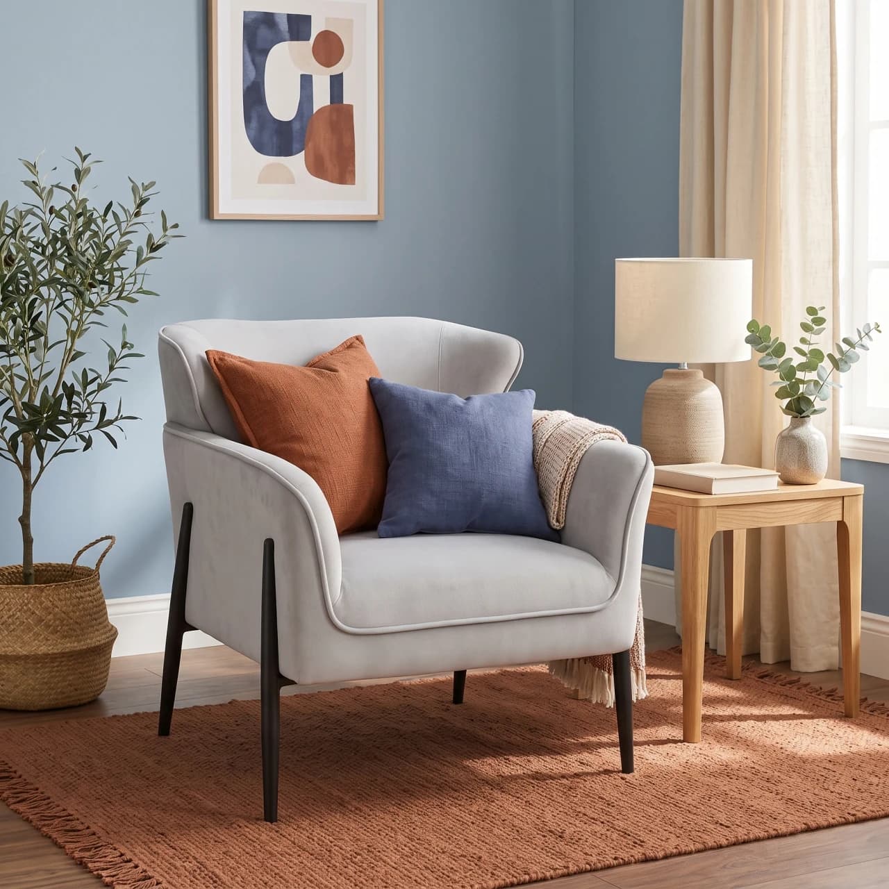 Modern Velvet Upholstered Armchair Fabric — view 1 of 6
