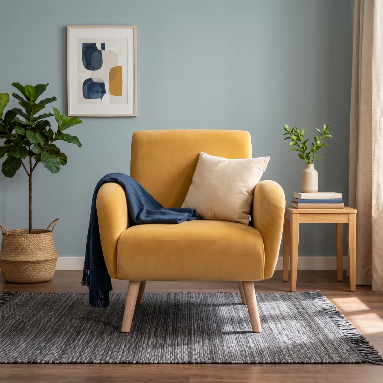 Upholstered Tapered Leg Armchair Rubber Wood Armchair — view 1 of 6