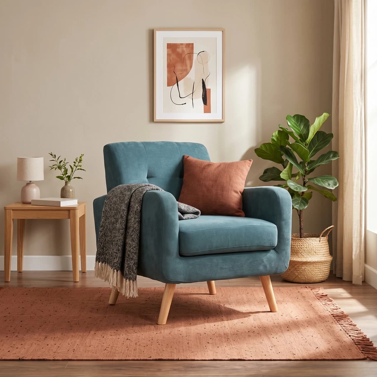 Button-Tufted Velvet Armchair, Wood Legs — view 1 of 6