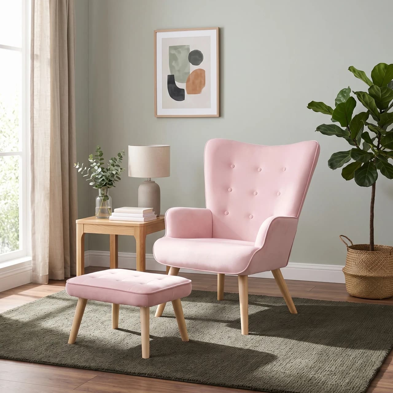 Classic Fabric Armchair with Ottoman — view 1 of 5