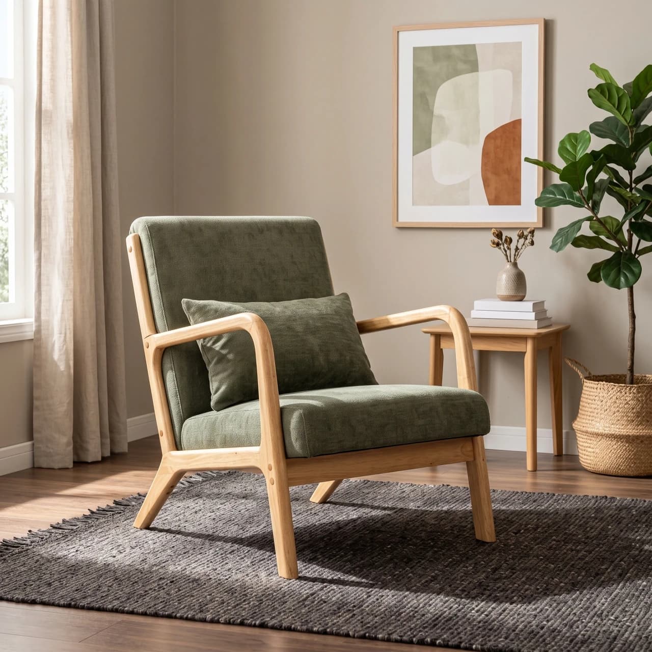 Upholstered Wood Frame Armchair Rubber Wood Armchair — view 1 of 5