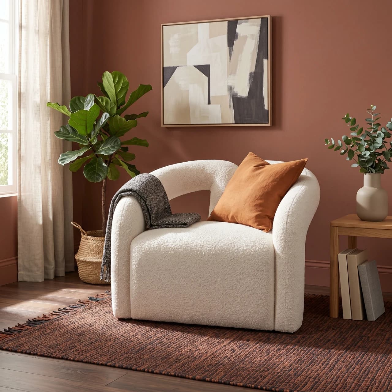 Boucle Upholstered Curved Armchair — view 1 of 6