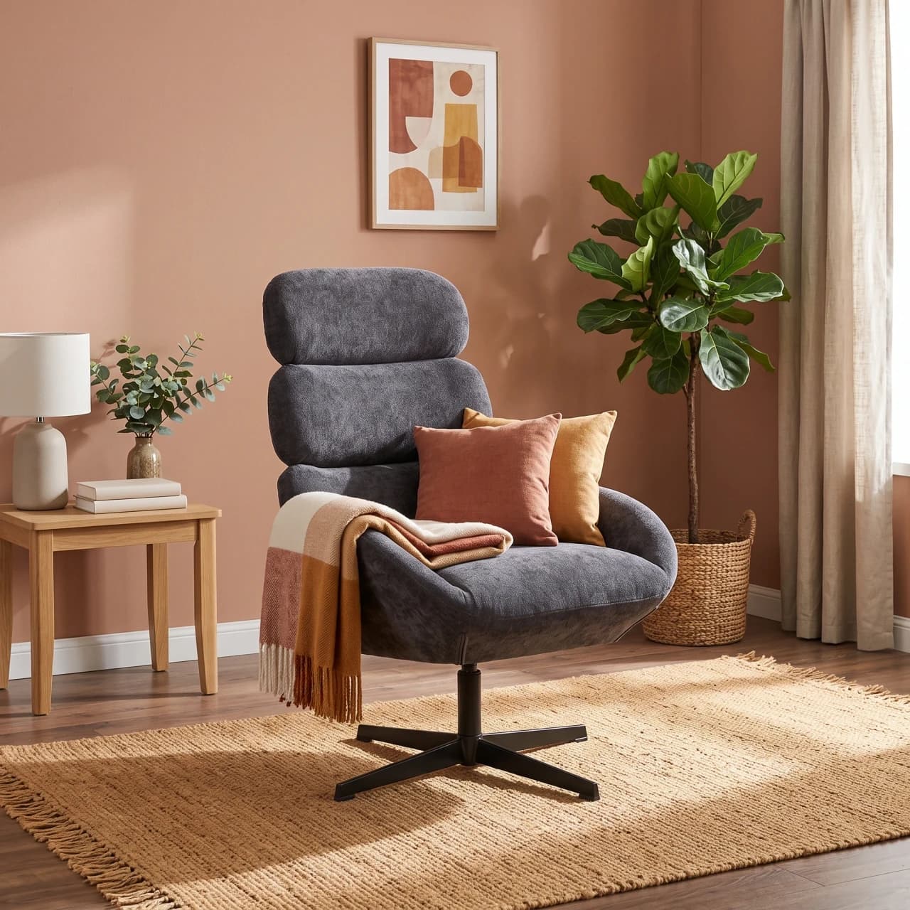 High-Back Swivel Lounge Chair, Four-Star Base — view 1 of 6