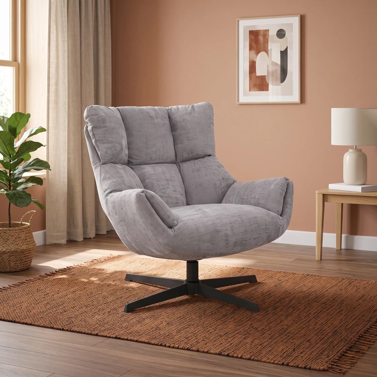 Modern Padded Swivel Armchair — view 1 of 6