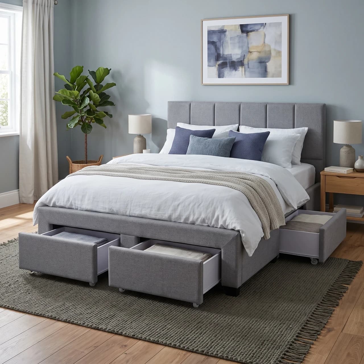 Upholstered Channel Tufted Storage Drawers Bed — view 1 of 4