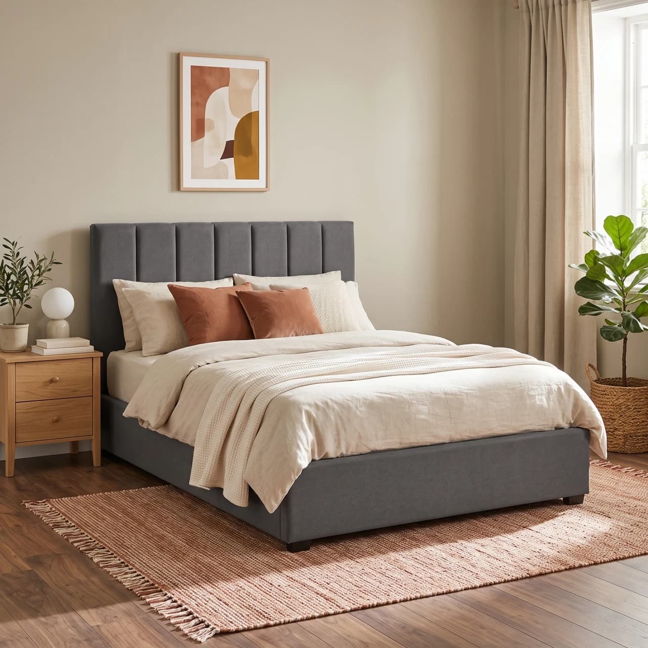 Channel Tufted Upholstered Bed Gas Lifting Bed — view 1 of 6