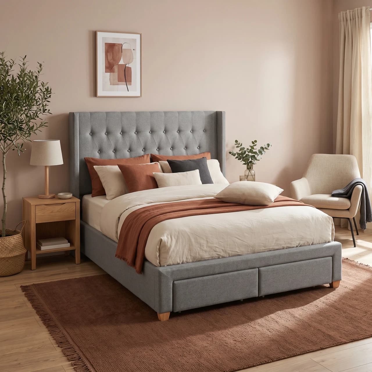 Wingback Tufted Storage Bed Storage Drawers Bed — view 1 of 6