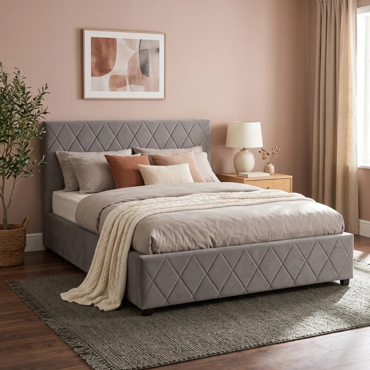 Diamond Tufted Upholstered Bed Gas Lifting Bed — view 1 of 7