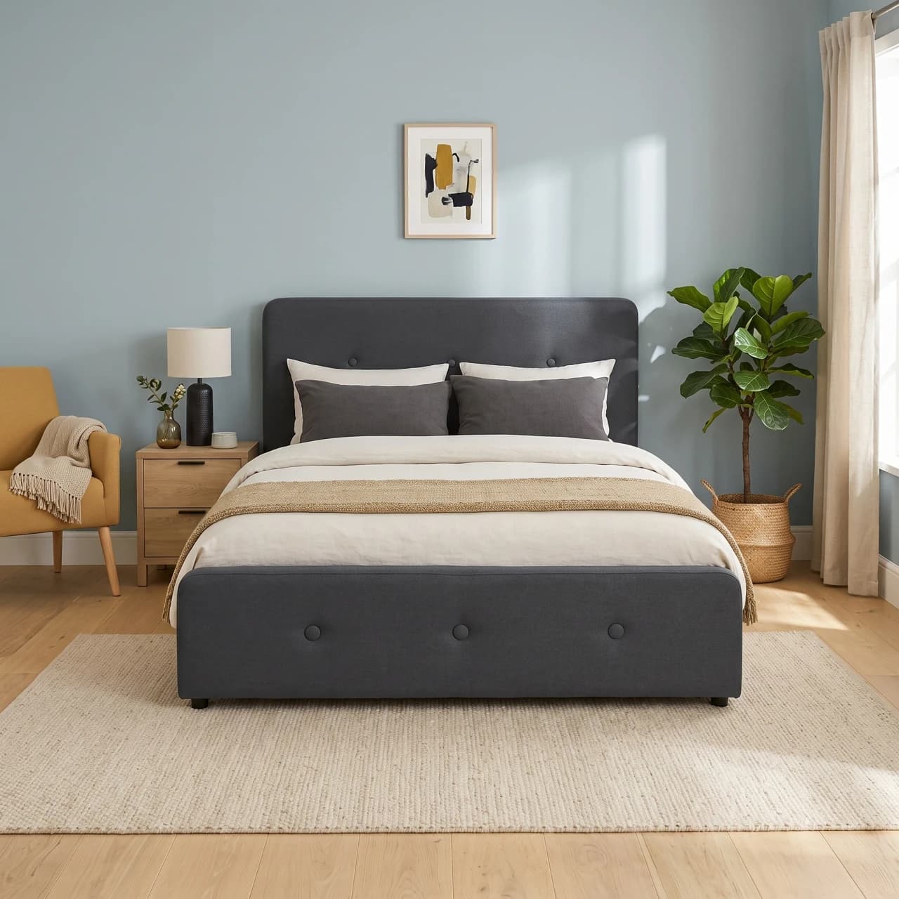 Modern Tufted Upholstered Bed Gas Lifting Bed — view 1 of 4