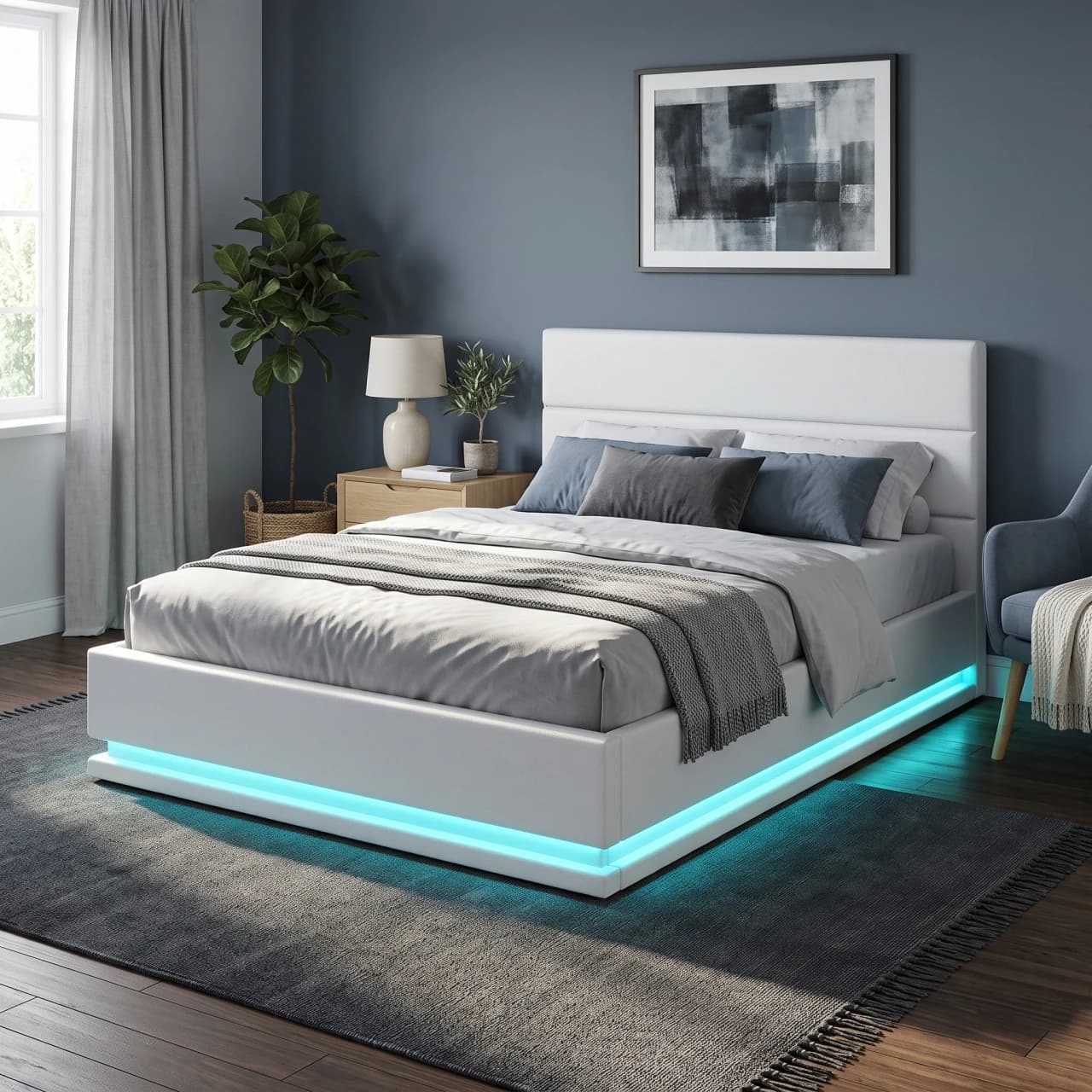 LED Gas-Lift Bed, Wide Flush Headboard — view 1 of 2