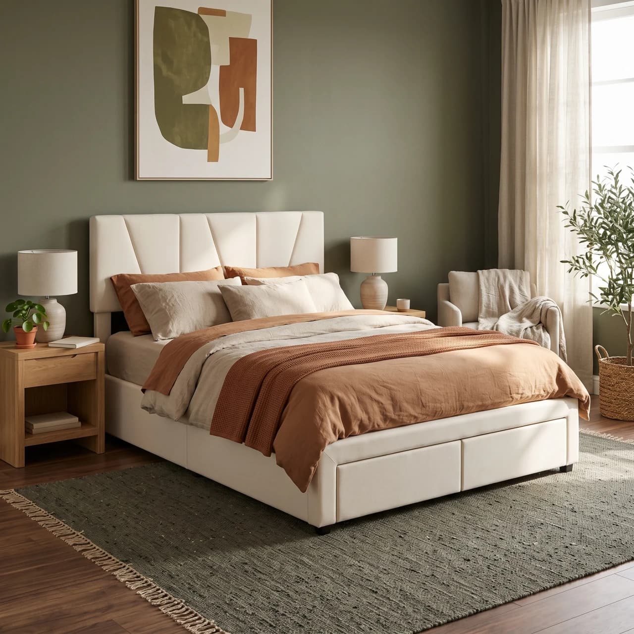 Modern Paneled Upholstered Bed Storage Drawers Bed — view 1 of 4