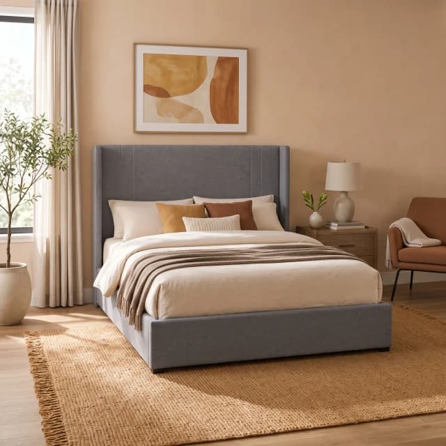 Upholstered Wingback Panel Bed Gas Lifting Bed