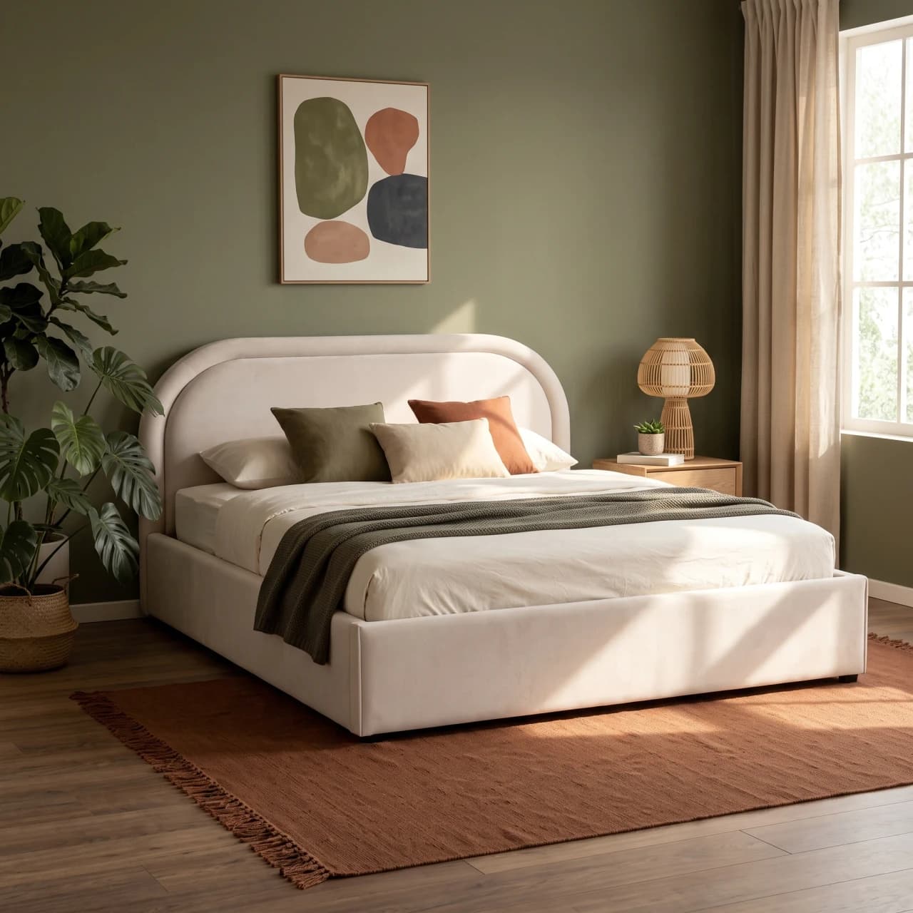 Gas-Lift Storage Platform Bed Cream Upholstered — view 1 of 5