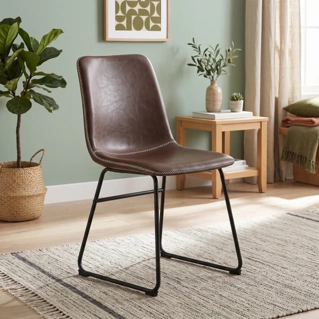 Leather Nailhead Dining Chair Dark Brown