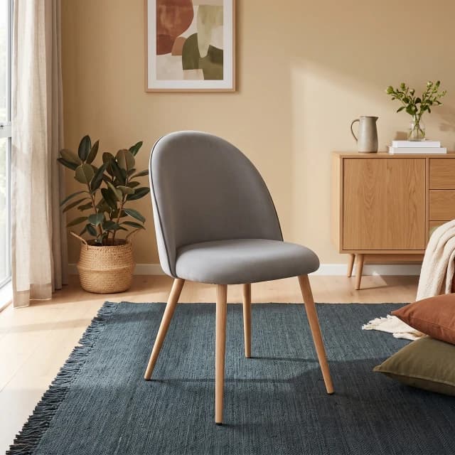 Curved Upholstered Dining Chair Gray Linen Seat