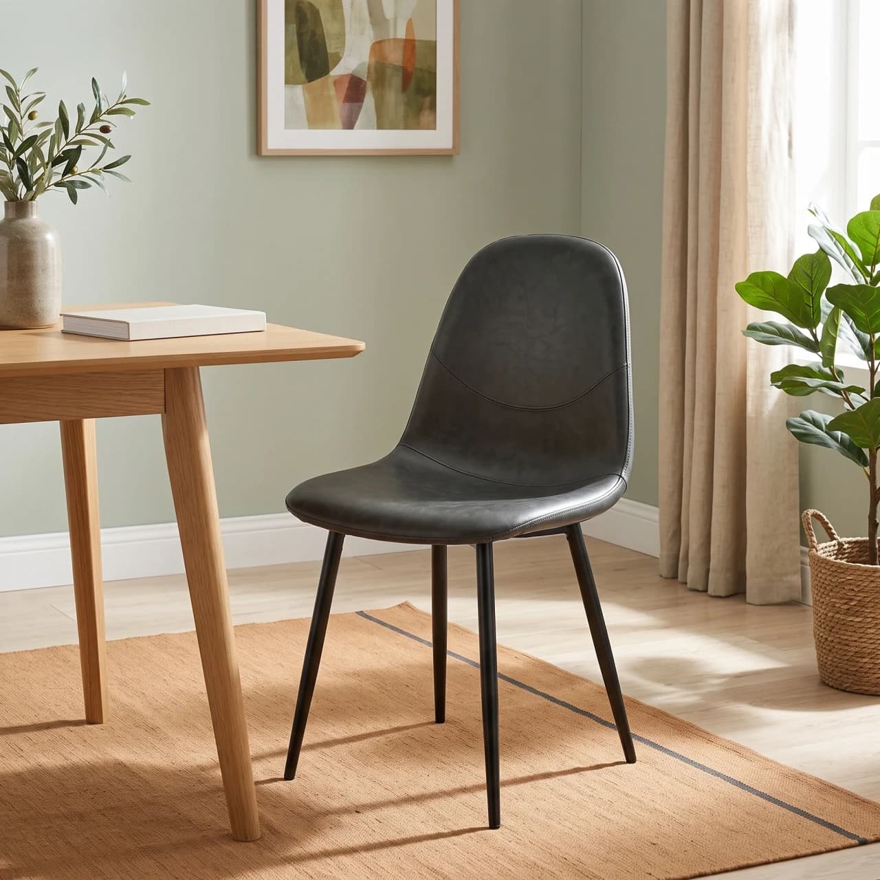 Faux Leather Dining Chair Black Metal Legs — view 1 of 6