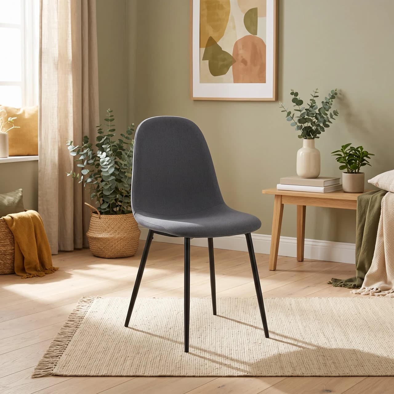 Linen Dining Chair, Black Metal Legs (W560) — view 1 of 5