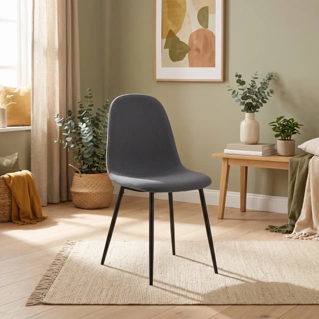 Linen Dining Chair, Black Metal Legs (W560)