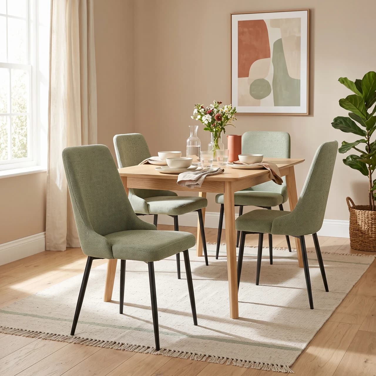 Linen Dining Chair, Black Metal Legs (W565) — view 1 of 4