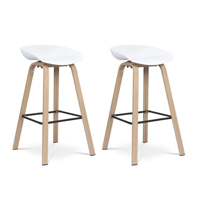 Black Plastic Bucket Seat Counter Stool Natural Wood Legs — Dining Room