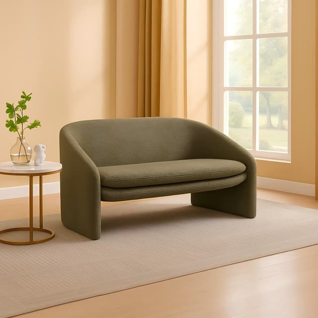 Curved Upholstered Loveseat Sofa Fabric Or Leather Sofa — Living Room