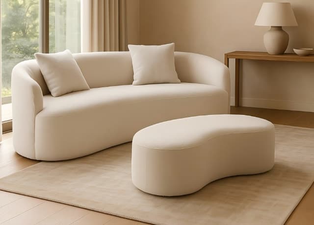 Curved Boucle Upholstered Sofa — Living Room