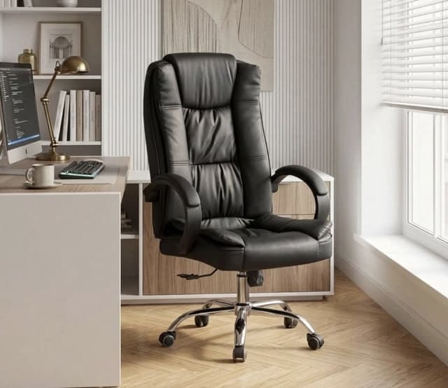 Padded PU Leather Executive Office Chair Black — Home Office