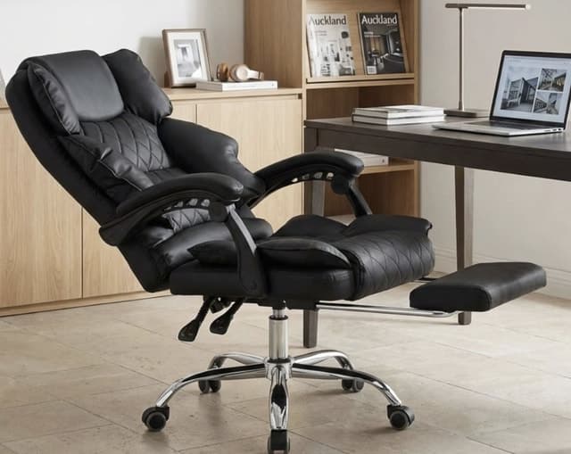 Quilted Black PU Executive Office Chair Footrest — Home Office
