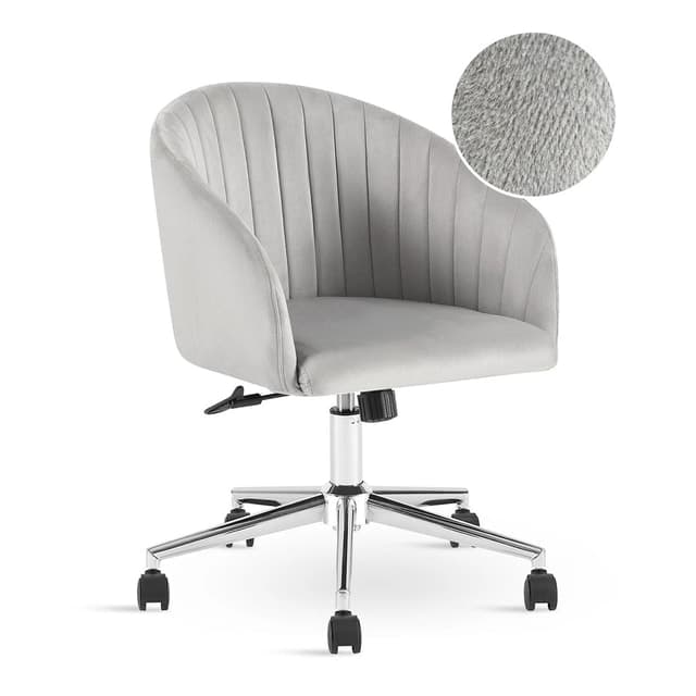 Velvet Channel-Tufted Swivel Office Chair Light Gray — Home Office
