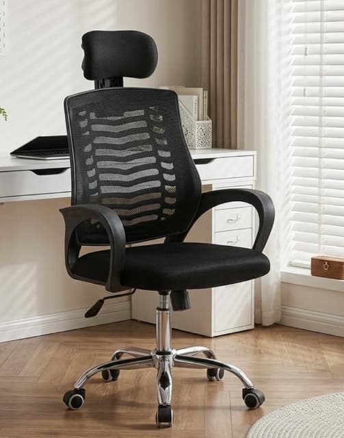 Mesh Back Office Chair with Headrest Black — Home Office