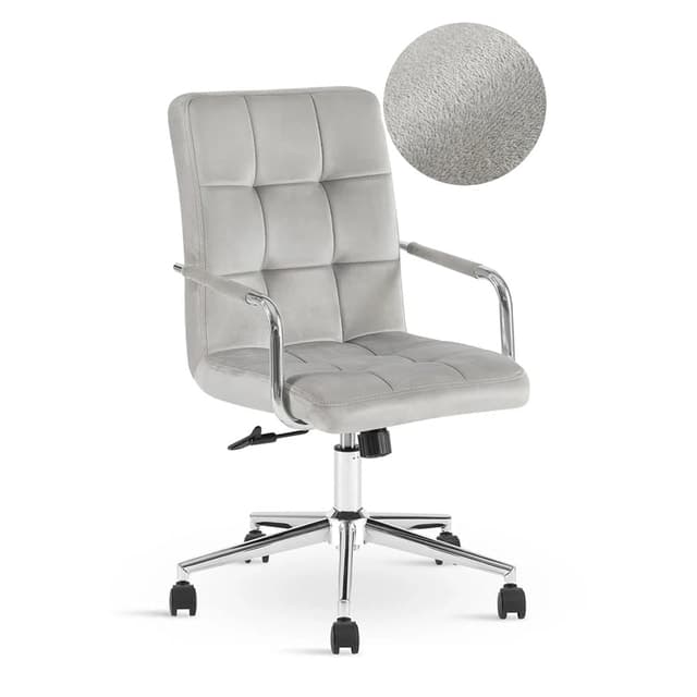 Quilted Velvet Office Chair Silver Chrome Base Adjustable — Home Office