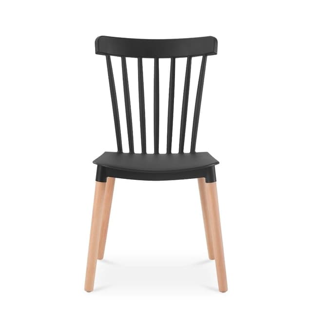 Black Plastic Spindle Chair Natural Wood Legs — Dining Room