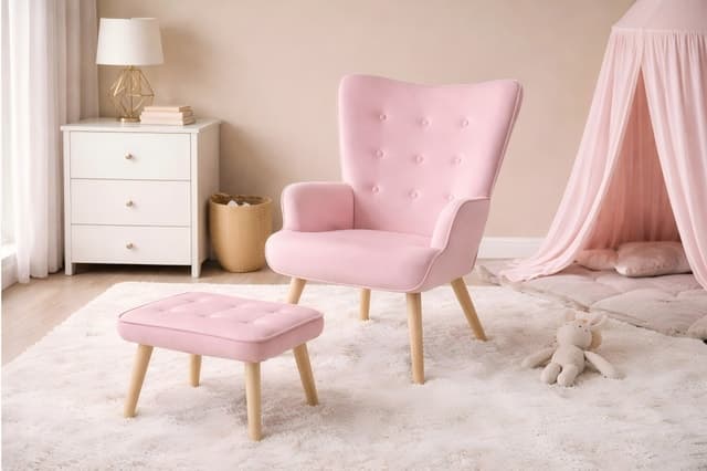 Classic Fabric Armchair with Ottoman — Living Room