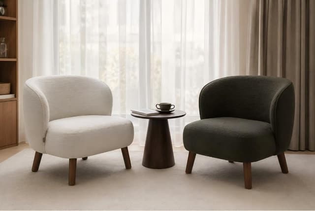 Curved Barrel Armchair Wood Legs Ivory — Living Room
