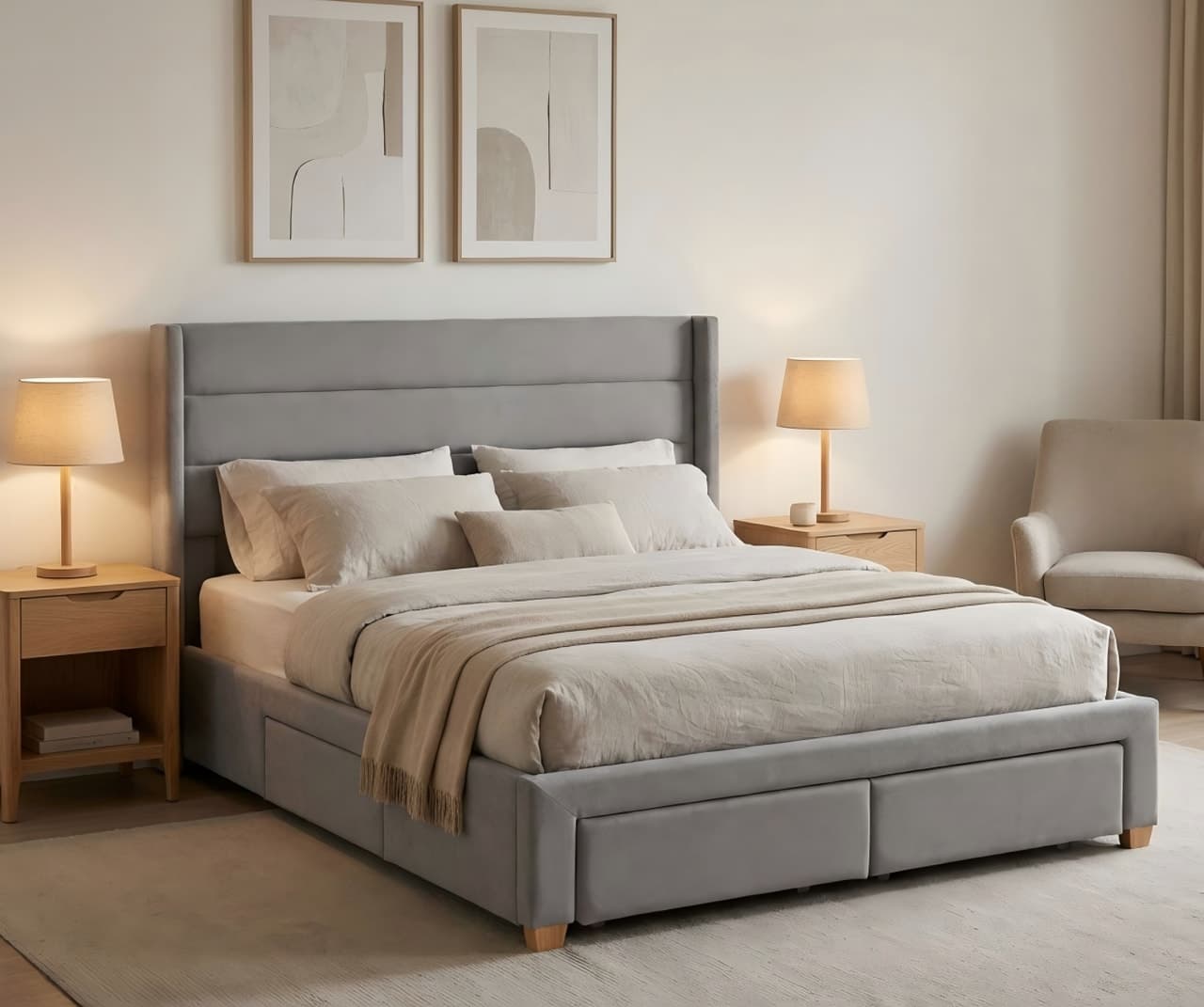 Upholstered Winged Storage Bed Storage Drawers Bed — view 1 of 5