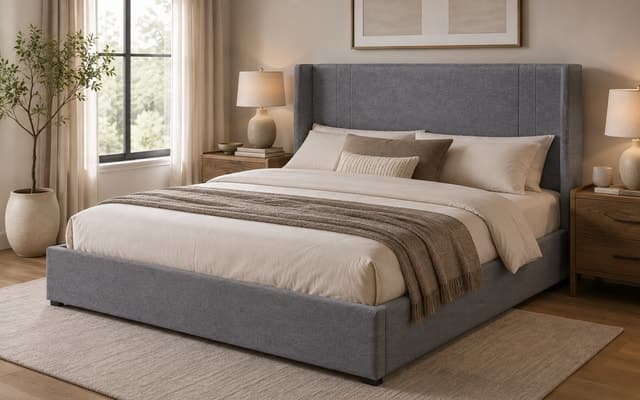 Upholstered Wingback Panel Bed Gas Lifting Bed