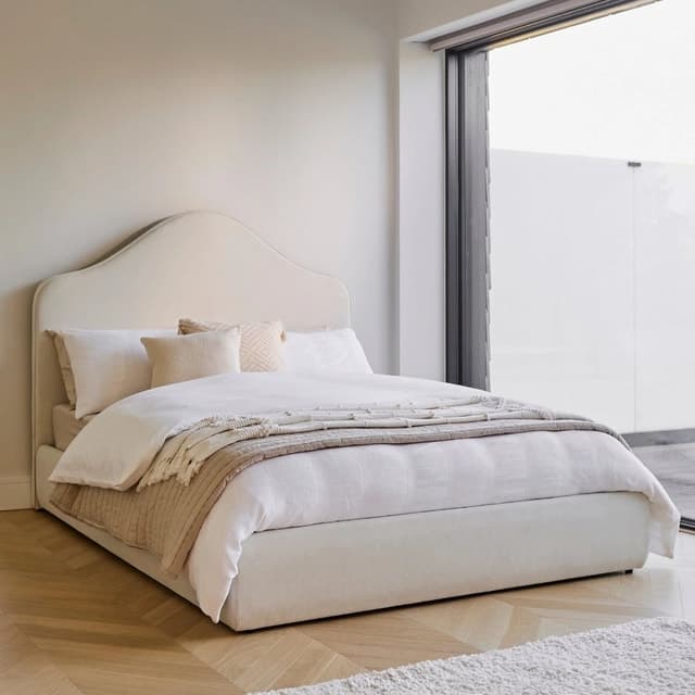 Gas-Lift Storage Platform Bed Cream Linen