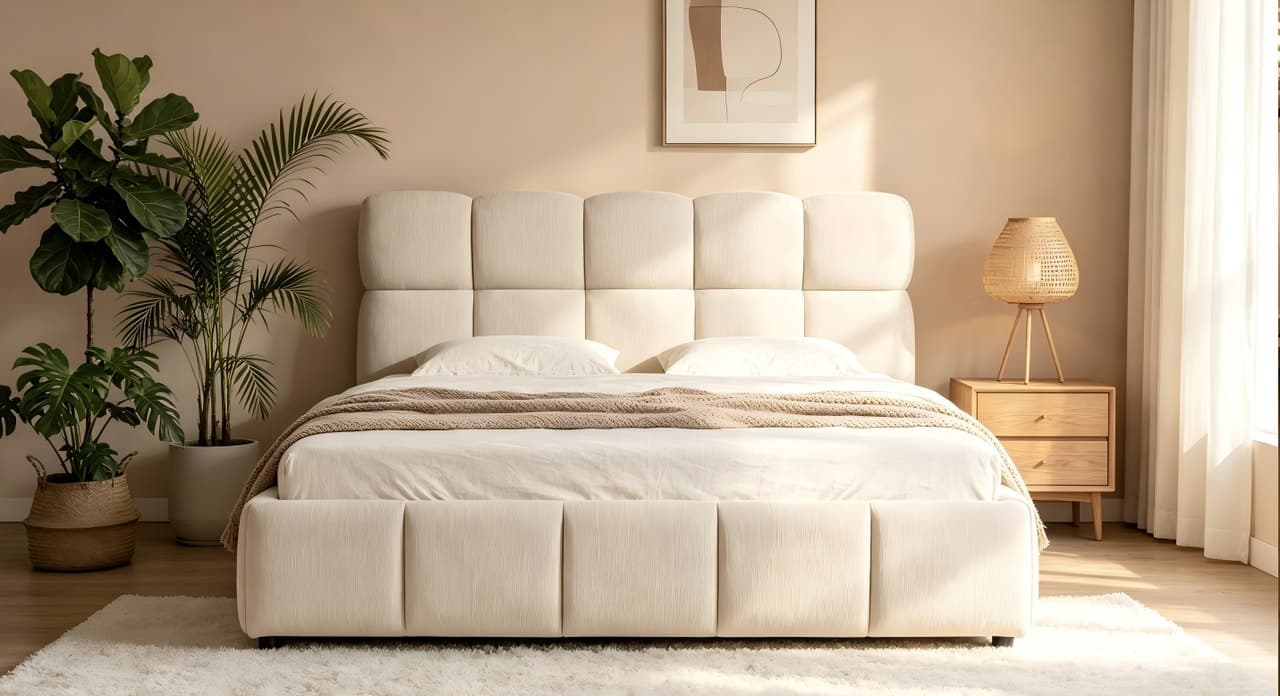 Gas-Lift Storage Platform Bed Cream Quilted — view 1 of 5