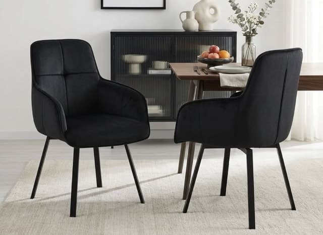 Linen Upholstered Swivel Dining Armchair Black — Dining Room