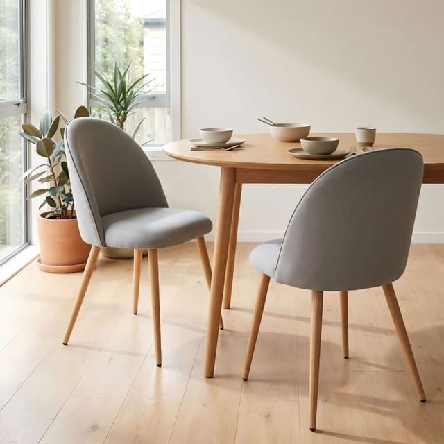 Curved Upholstered Dining Chair Gray Linen Seat — Dining Room