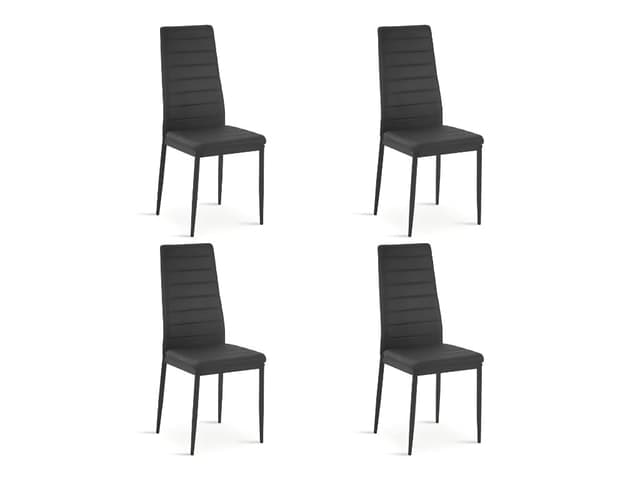 Channel-Tufted Black PU Dining Chair Metal Leg — Dining Room